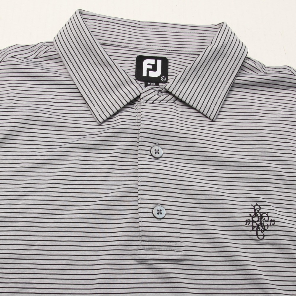 FootJoy Polo Shirt Mens XL Gray Striped Golf Performance Rockaway River CC Logo - Picture 1 of 11